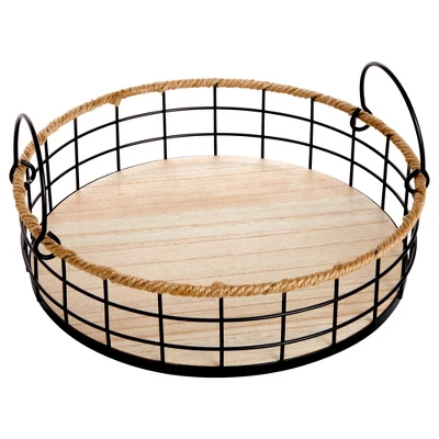 Juvale 2 Pack Round Wooden Wire Basket Trays With Handles, Farmhouse Decor (2 Sizes) 8 Juvale 2 Pack Round Wooden Wire Basket Trays With Handles, Farmhouse Decor (2 Sizes) - Image 8