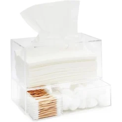 Juvale Acrylic Tissue Box Cover Dispenser Holder With Drawer For Bathroom, Clear, Rectangular, 9.3 X 7 X 5 In