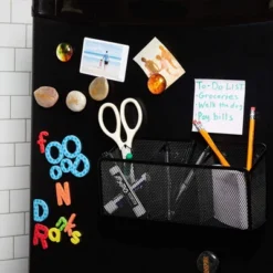 Juvale Black Mesh Wire Magnetic Pencil Pen Holder With 3 Compartments, Desk Organizer 10.5 In