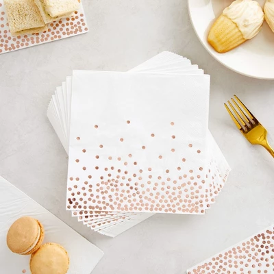 Blue Panda 50 Pack Rose Gold Foil Confetti Disposable Luncheon Paper Napkins For Birthday, Wedding Party Decorations Supplies, 6.5 In 3 Blue Panda 50 Pack Rose Gold Foil Confetti Disposable Luncheon Paper Napkins For Birthday, Wedding Party Decorations Supplies, 6.5 In - Image 3