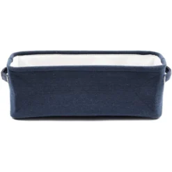 Dark Blue Jute Fabric Storage Bin Basket Box Container Cubes Organizer With Handles Rectangular 16"x6"x5.25" -Juvale GUEST 08c0f613 8853 433b 8048 e6bc3ad56c39