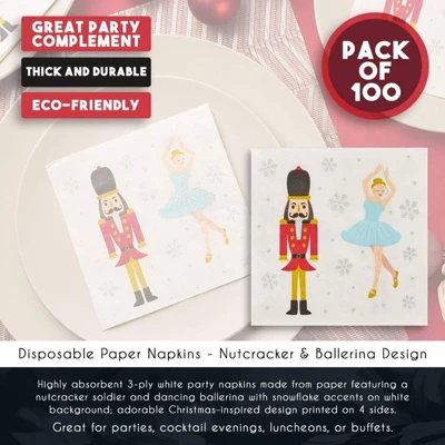 Juvale 100-Pack Nutcracker Princess Disposable Paper Cocktail Napkins, Christmas Holiday Party Supplies 5 Juvale 100-Pack Nutcracker Princess Disposable Paper Cocktail Napkins, Christmas Holiday Party Supplies - Image 5