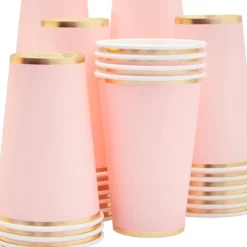 Juvale 50-Pack Light Pink Disposable Paper Cups With Gold Foil 12 Oz Party Supplies -Juvale GUEST 0a086f48 da35 4ebb 8c31 22e1e8d8633e