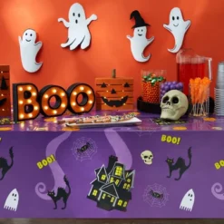 Juvale 3 Pack Halloween Tablecloth For Party Decoration, Washable Plastic Table Cover For Decor , Purple, 54 X 108 In