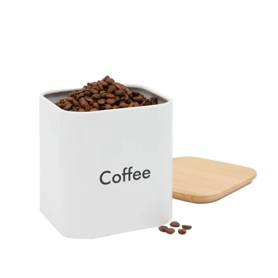 Juvale 3 Piece Set Sugar Tea Coffee Kitchen Canister Set, White Stainless Steel Containers With Bamboo Lids (54 Oz) 2 Juvale 3 Piece Set Sugar Tea Coffee Kitchen Canister Set, White Stainless Steel Containers With Bamboo Lids (54 Oz) - Image 2