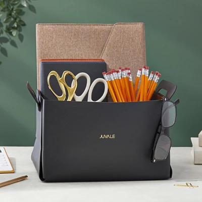 Juvale 2 Pack Faux Leather Foldable Storage Bins With Handles, Collapsible Baskets For Home Organization, Black, 10 X 6.5 In 2 Juvale 2 Pack Faux Leather Foldable Storage Bins With Handles, Collapsible Baskets For Home Organization, Black, 10 X 6.5 In - Image 2