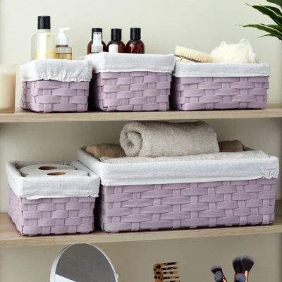 Juvale 5 Piece Set Woven Nesting Storage Baskets, Decorative Wicker Bins For Organizing, Lavender, 3 Sizes 3 Juvale 5 Piece Set Woven Nesting Storage Baskets, Decorative Wicker Bins For Organizing, Lavender, 3 Sizes - Image 3