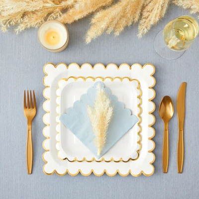 Blue Panda 48 Pack Square White And Gold Paper Plates With Foil Scalloped Edges For Wedding, Bridal Shower, Birthday, 7 In 1 Blue Panda 48 Pack Square White And Gold Paper Plates With Foil Scalloped Edges For Wedding, Bridal Shower, Birthday, 7 In