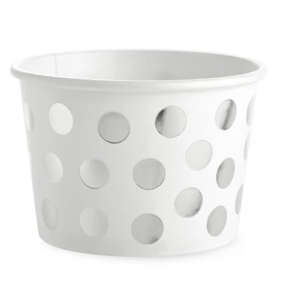 Juvale 50 Pack Paper Ice Cream Cups For Frozen Yogurt, Disposable Dessert Bowls With Silver Foil Polka Dots, 8 Oz 6 Juvale 50 Pack Paper Ice Cream Cups For Frozen Yogurt, Disposable Dessert Bowls With Silver Foil Polka Dots, 8 Oz - Image 6