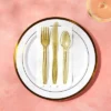 Juvale 144-Piece (Serves 48) Gold Glitter Disposable Plastic Cutlery Party Set Forks Spoons Knives