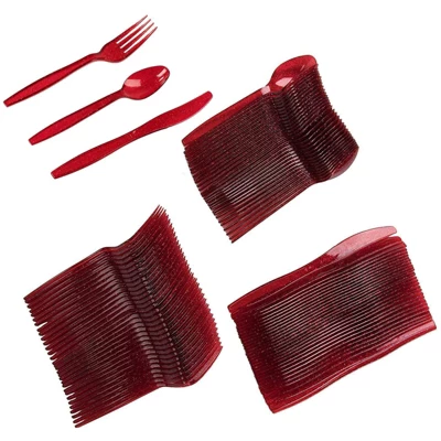 Juvale 96 Pieces Red Glitter Disposable Plastic Silverware Cutlery Set For Christmas Xmas Party Supplies & Decorations 2 Juvale 96 Pieces Red Glitter Disposable Plastic Silverware Cutlery Set For Christmas Xmas Party Supplies & Decorations - Image 2