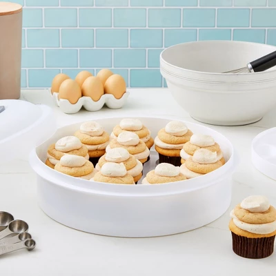 Juvale Round Cake Carrier With Lid And Handle For Desserts, Pies, Cupcakes, Deviled Eggs, White, 12 X 4 In 1 Juvale Round Cake Carrier With Lid And Handle For Desserts, Pies, Cupcakes, Deviled Eggs, White, 12 X 4 In