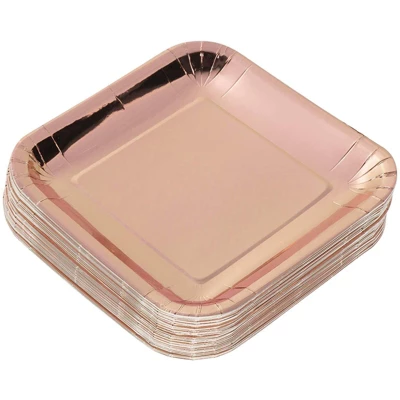 Juvale 48-Pack Metallic Rose Gold Foil Disposable Square Paper Plates Party Supplies 9 X 9 In 3 Juvale 48-Pack Metallic Rose Gold Foil Disposable Square Paper Plates Party Supplies 9 X 9 In - Image 3