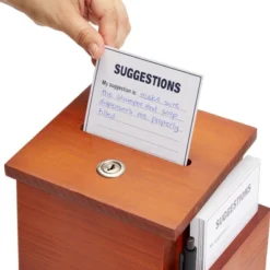 Juvale Wooden Suggestion Box With Lock And Keys, Brown Ballot Box With 50 Blank Suggestion Cards, Locking Lid And Side Slot For Donation, 7.5x7.1x5.5" -Juvale GUEST 261500b5 6519 4f65 a128 411b8add742e
