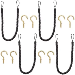 4-Pack Black Cotton Window Curtain Tiebacks Tie Back With 8 Hooks, 26" Holdbacks Rope For Drapes -Juvale GUEST 2a4c193c 5541 402e a78e 25da87836ee8