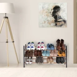 Juvale Free Standing 3 Tier 18 Pair Shoe Rack Shelf Organizer For Entryway Closet, 24"-45" Expandable, Black & Oak Grain Metal 15 Juvale Free Standing 3 Tier 18 Pair Shoe Rack Shelf Organizer For Entryway Closet, 24"-45" Expandable, Black & Oak Grain Metal -Juvale GUEST 2a4f2052 1821 4233 a8bd 23ba582ee6e6