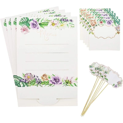 Juvale 24-Piece Set Buffet Table Decor Signs - Floral Menu Tent Cards, Blank Place Cards & Food Pick Label 4 Juvale 24-Piece Set Buffet Table Decor Signs - Floral Menu Tent Cards, Blank Place Cards & Food Pick Label - Image 4