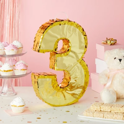Juvale Number 3 Gold Foil Party Pinata For Third 3rd Birthday, Centerpiece Decoration 11.1 X 2.9 X 16.1 In 2 Juvale Number 3 Gold Foil Party Pinata For Third 3rd Birthday, Centerpiece Decoration 11.1 X 2.9 X 16.1 In - Image 2