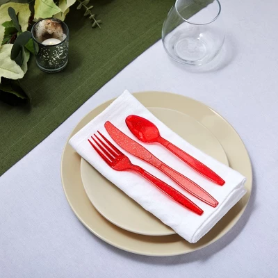 Juvale 144 Pieces Plastic Silverware Cutlery Utensils Set With Forks, Knives, Spoons For Birthday Party Supplies, Red Glitter 2 Juvale 144 Pieces Plastic Silverware Cutlery Utensils Set With Forks, Knives, Spoons For Birthday Party Supplies, Red Glitter - Image 2
