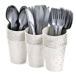 Juvale 144 Piece Silver Party Supplies For Wedding, Birthday, Includes Plates, Napkins, Cups, And Cutlery, Serves 24 -Juvale GUEST 2d07b39f 6775 4503 bf3a 9a48681f8145