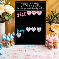 Juvale Gender Reveal Game For Baby Showers With 120 Girl Or Boy Voting Stickers, Cast Your Vote Sign With Stand For Party Decorations