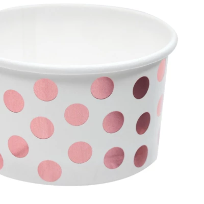 Juvale 50 Pack Paper Ice Cream Cups For Frozen Yogurt, Disposable Dessert Bowls With Rose Gold Foil Polka Dots, 8 Oz 4 Juvale 50 Pack Paper Ice Cream Cups For Frozen Yogurt, Disposable Dessert Bowls With Rose Gold Foil Polka Dots, 8 Oz - Image 4
