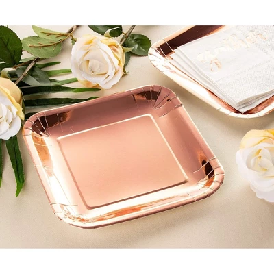 Juvale 48-Pack Square Metallic Rose Gold Foil Disposable Paper Plates 7" Birthday Party Supplies 2 Juvale 48-Pack Square Metallic Rose Gold Foil Disposable Paper Plates 7" Birthday Party Supplies - Image 2