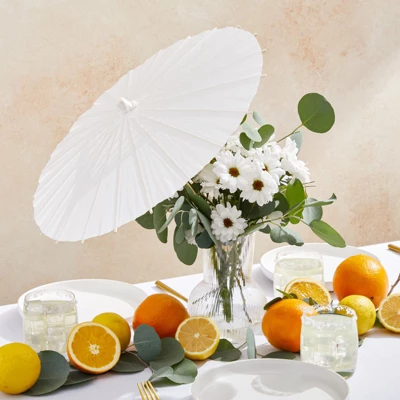 Juvale 6 Pack Small Parasol Paper Umbrellas For Decorations For Kids, Cocktail Party Decor, DIY Crafts, Sun Parasols Photo Props, White, 16 In 2 Juvale 6 Pack Small Parasol Paper Umbrellas For Decorations For Kids, Cocktail Party Decor, DIY Crafts, Sun Parasols Photo Props, White, 16 In - Image 2