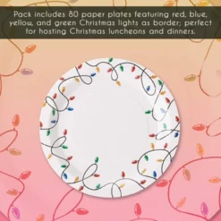 Disposable Plates - 80-Count Paper Plates, Christmas Holiday Party Supplies For Appetizer, Lunch, Dinner, Dessert, Christmas Lights Design, White, 9" -Juvale GUEST 36965324 516d 46a3 bd0b 8fd82427684c