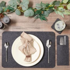 Juvale Felt Table Placemats Set Of 8 For Dining Table And Kitchen Decor With Drink Coasters And Cutlery Pouches (Gray, 24 Pieces)