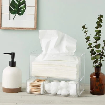 Juvale Acrylic Tissue Box Cover Dispenser Holder With Drawer For Bathroom, Clear, Rectangular, 9.3 X 7 X 5 In 2 Juvale Acrylic Tissue Box Cover Dispenser Holder With Drawer For Bathroom, Clear, Rectangular, 9.3 X 7 X 5 In - Image 2