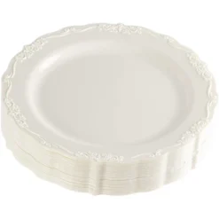 Juvale 25 Pack Cream Plastic Plates, Vintage Dinner Plate Dinnerware For Birthday & Wedding Party Supplies, 9 In -Juvale GUEST 39dcc306 f902 4621 aa11 16af210efdba 1