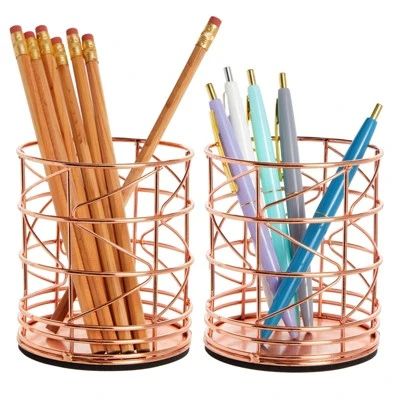Juvale 2 Pack Rose Gold Pen Holder, Metal Wire Pink Pencil Holder For Desk, Office And School Supplies, Makeup Brush Organizer For Vanity, 3.6 X 4 In 4 Juvale 2 Pack Rose Gold Pen Holder, Metal Wire Pink Pencil Holder For Desk, Office And School Supplies, Makeup Brush Organizer For Vanity, 3.6 X 4 In - Image 4
