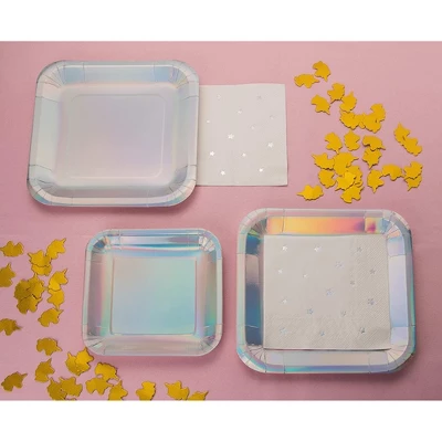 Juvale 48-Pack Square Disposable Paper Plates 7" Metallic Silver Holographic Foil, Birthday Party Supplies 2 Juvale 48-Pack Square Disposable Paper Plates 7" Metallic Silver Holographic Foil, Birthday Party Supplies - Image 2