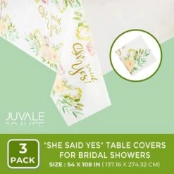 Juvale 3 Pack Bridal Shower She Said Yes Party Disposable Tablecloth Table Cover, 54 X 108"