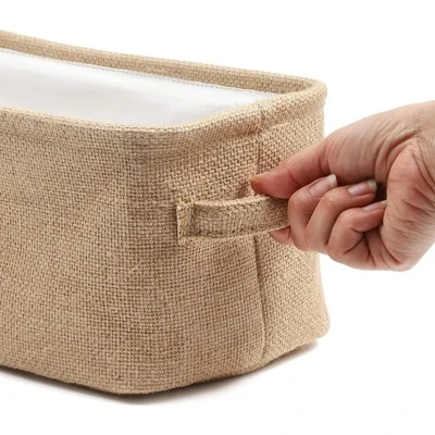 Juvale Brown Jute Fabric Storage Bin Basket Container Cubes Organizer With Handles Rectangular 16"x6"x5.25" 4 Juvale Brown Jute Fabric Storage Bin Basket Container Cubes Organizer With Handles Rectangular 16"x6"x5.25" - Image 4