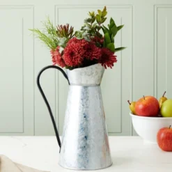 Juvale Rustic-Style Galvanized Pitcher Vase With Handle, Metal Watering Can For Farmhouse-Style Home Decor, Table Centerpieces, 12 In
