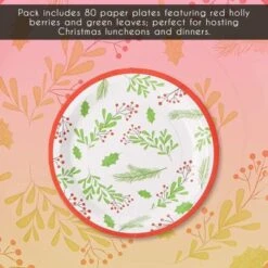 Blue Panda 80 Pack Holly Berries Christmas Paper Plates For Holiday Party Supplies, 9 Inches -Juvale GUEST 402c86ea fd0a 48d8 afbe 021101070354