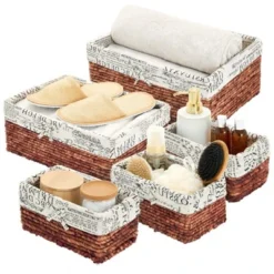 Set Of 5 Brown Woven Storage Nesting Baskets For Closet Organization, Bathroom Shelves, Pantry, Vanity, Bathroom, Small, Rectangular, 3 Sizes 12 Set Of 5 Brown Woven Storage Nesting Baskets For Closet Organization, Bathroom Shelves, Pantry, Vanity, Bathroom, Small, Rectangular, 3 Sizes -Juvale GUEST 403e3d7a 27e7 48cd a107 9693127814f6