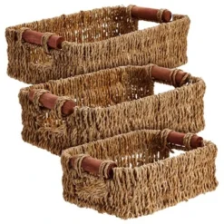 Juvale Set Of 3 Small Wicker Baskets For Storage, Woven Nesting Bins With Handles For Bathroom Towels And Toilet Paper Organization, Shelf 3 Sizes -Juvale GUEST 424d8ded d201 4bec 8cf2 37d569a56754