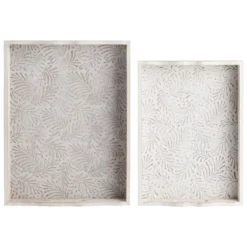 Juvale 2-Pack Rustic Wood Coffee Table Serving Tray With Handles For Ottoman, White Floral -Juvale GUEST 43d84127 da11 4071 b84d ca3cb5b925c1