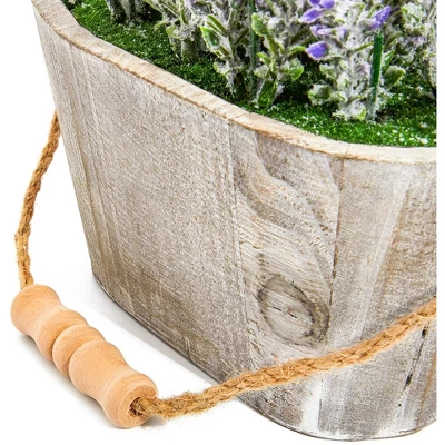 Artificial Lavender Fake Flower Plant In Rustic Oval Wooden Box For Decorations 7 Artificial Lavender Fake Flower Plant In Rustic Oval Wooden Box For Decorations - Image 7