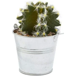 Juvale 4 Pack Artificial Succulents Planter, 4.7 "to 6.5" Green Fake Cactus Plants With Iron Bucket