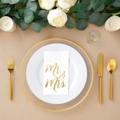 50 Pack Mr And Mrs Napkins, Disposable Wedding Dinner Napkins For Reception, Rehearsal Dinner Party, Gold Foil, 3-Ply, 4 X 8 In -Juvale GUEST 48328322 e85d 411d bce0 142efc2e906a