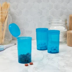 Juvale 30 Pack Empty Pill Bottles With Pop Top Caps, 19 Dram Prescription Medicine Containers (Blue)