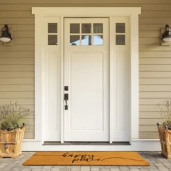 Juvale Natural Coco Coir Large Door Mat, Happy Place Long Outdoor Rug, 17 X 60 In