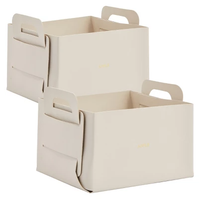 Juvale 2 Pack Faux Leather Foldable Storage Bins With Handles, Collapsible Baskets For Home Organization, Grey, 10 X 6.5 In 8 Juvale 2 Pack Faux Leather Foldable Storage Bins With Handles, Collapsible Baskets For Home Organization, Grey, 10 X 6.5 In - Image 8