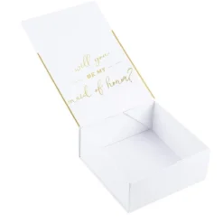 Juvale 2 Bridesmaid Proposal Box And 1 Maid Of Honor Proposal Gift Box, Gold Foil Text And Border, White, 8 X 8 X 3.6 Inches -Juvale GUEST 4ffa3f18 9654 46bc acc9 04a93c2a4246