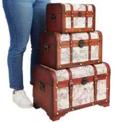Juvale Set Of 3 Small Wooden Storage Trunks And Chests, Living Room Décor Suitcases With Antique Map Print For Jewelry, 3 Sizes -Juvale GUEST 50a1bbd0 8029 4f3b 9273 5b98f566dc31