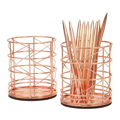 Juvale 2 Pack Rose Gold Pen Holder, Metal Wire Pink Pencil Holder For Desk, Office And School Supplies, Makeup Brush Organizer For Vanity, 3.6 X 4 In 5 Juvale 2 Pack Rose Gold Pen Holder, Metal Wire Pink Pencil Holder For Desk, Office And School Supplies, Makeup Brush Organizer For Vanity, 3.6 X 4 In - Image 5